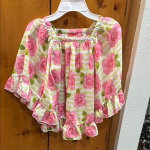 Floral Pink and Green Ruffle Blouse